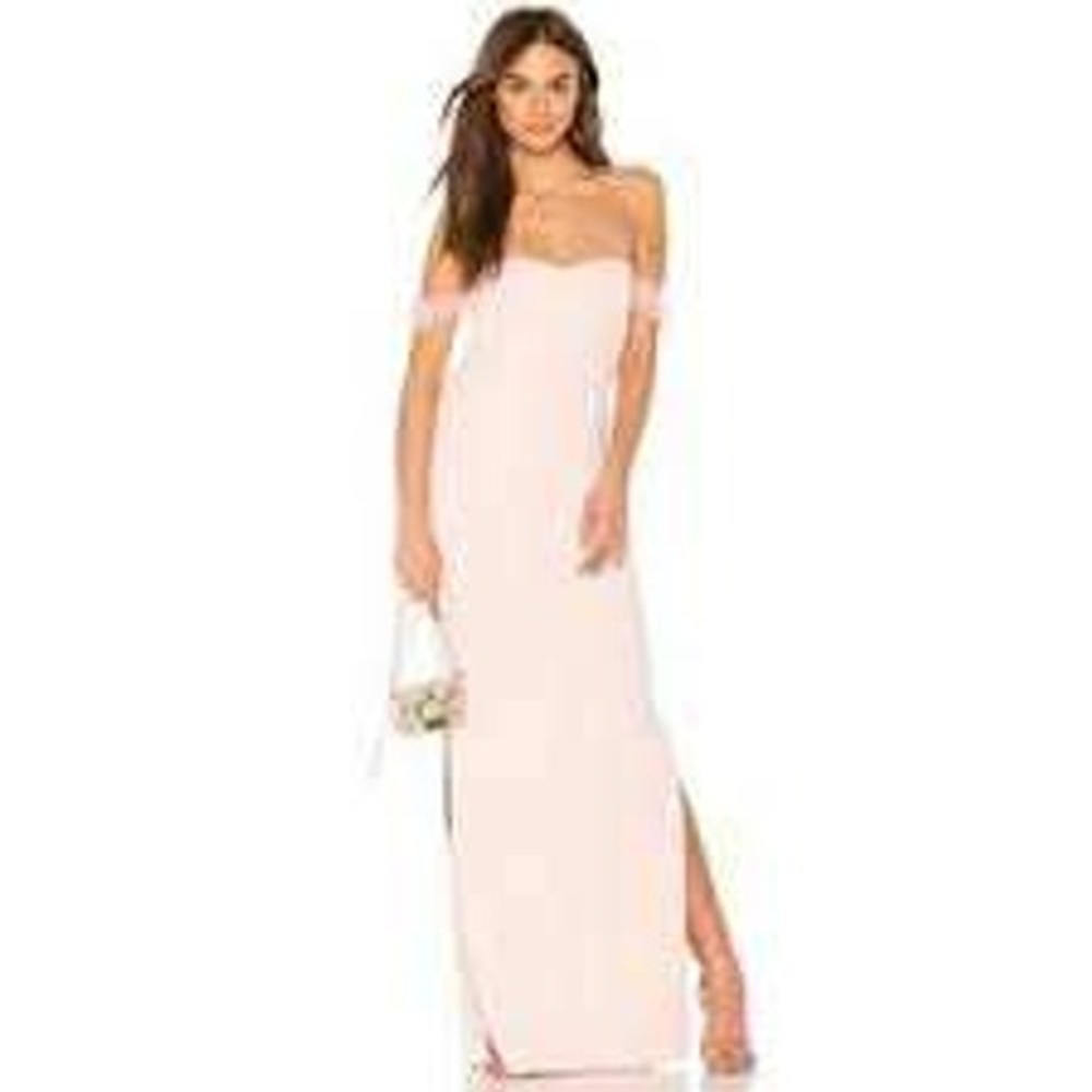 Love LIKELY Pink Cowl Neck Lace Trim Maxi Gown Formal Dress Size 6